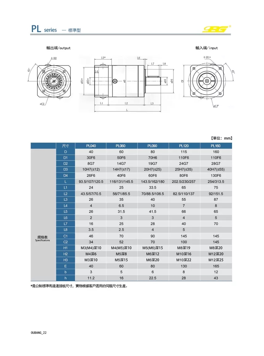 方形行星齿轮减速机 PF/PL二级系列(图4)
